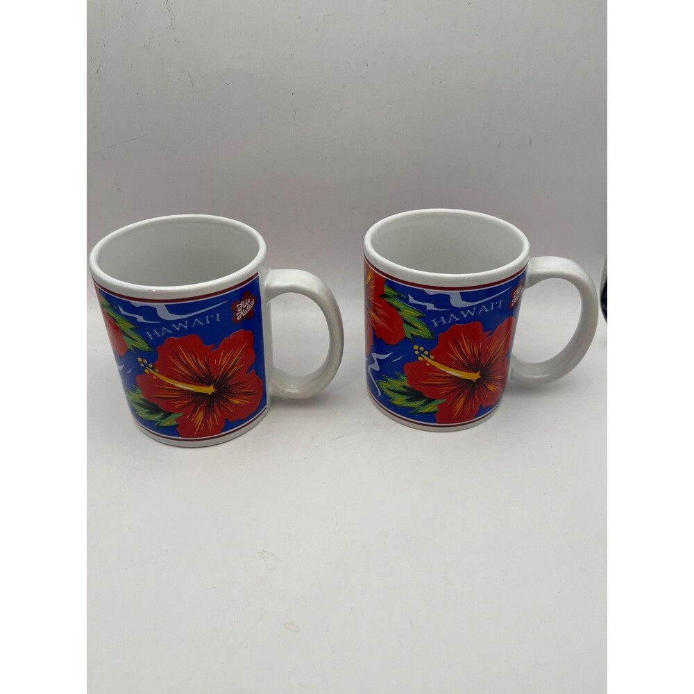 Vintage 1997 Hilo Hattie Hawaii Hibiscus Coffee Mugs Island Heritage Set 2